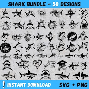 50 Shark PNG & SVG Bundle, Shark SVG Silhouettes Sublimation, Shark Transparent png Sublimation Cliparts, Shark Cricut svg Sublimation