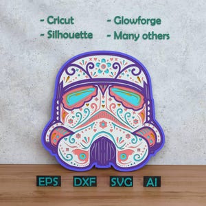 Capacete Stormtrooper Star War com design em camadas para corte a laser e papel, Star War svg dxf para Cricut Silhouette Glowforge Shadow box design