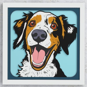 Boîte d'ombre chien heureux, conception en couches SVG pour Cricut Silhouette, boîte d'ombre 3D chien heureux en couches, boîte d'ombre 3D Happy Spaniel en couches