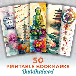 50 Buddhist Printable Bookmarks, Buddhism Digital Download Bookmark Sheets, Buddha PNG bookmark sublimation, Print and Cut Bookmark Set