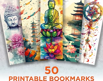 50 buddhistische druckbare Lesezeichen, Buddhismus digitaler Download Lesezeichen Blätter, Buddha PNG Lesezeichen Sublimation, drucken und schneiden Lesezeichen Set