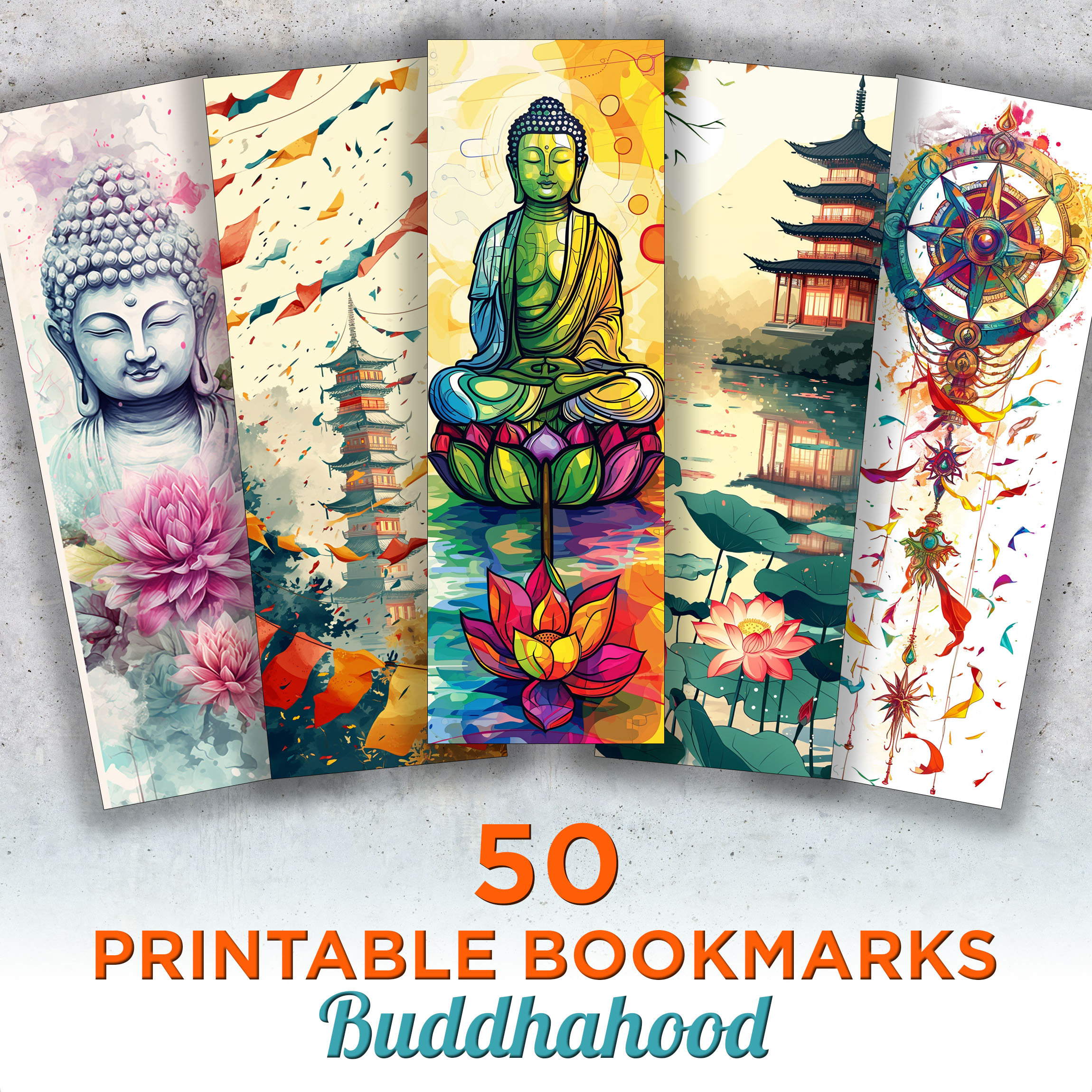 50 Buddhist Printable Bookmarks, Buddhism Digital Download