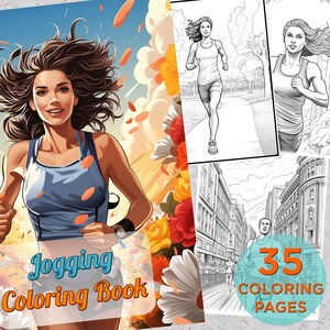 35 Jogging Coloring Pages, Adults Printable Grayscale Coloring Book with Runners, PDF Jogging Digital Coloring Book Pages for Adults