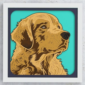 Caixa de sombra Golden Retriever, design em camadas SVG Golden Retriever para Cricut Silhouette Glowforge, caixa de sombra SVG em camadas para cachorro, mandala para cachorro