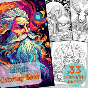 33 Magic Coloring Pages, Adults Printable Coloring Page with Magic arts, Magic Drawings Coloring pages book, Magic Digital Coloring Book