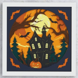 Halloween House Shadow Box, Halloween SVG Layered design for Cricut Silhouette Glowforge, Halloween House layered SVG Shadow box Cricut