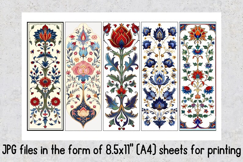 50 Oriental Pattern Printable Bookmarks, Arabic Digital Bookmark Sheets ...