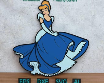 Cartoon Princess Layered Design for Laser And Paper Cutting, Cartoon Princess SVG DXF for Cricut & Silhouette Glowforge Shadow box