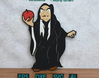 Cartoon Witch Layered Design for Laser And Paper Cutting, Cartoon Witch With Apple SVG DXF for Cricut & Silhouette Glowforge Shadow box