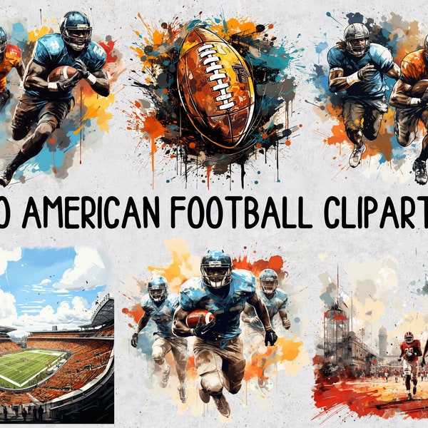 30 American Football PNG Sublimation Clip art, Set of Transparent PNG Football Clipart for Sublimation, Watercolor Football PNG Cliparts