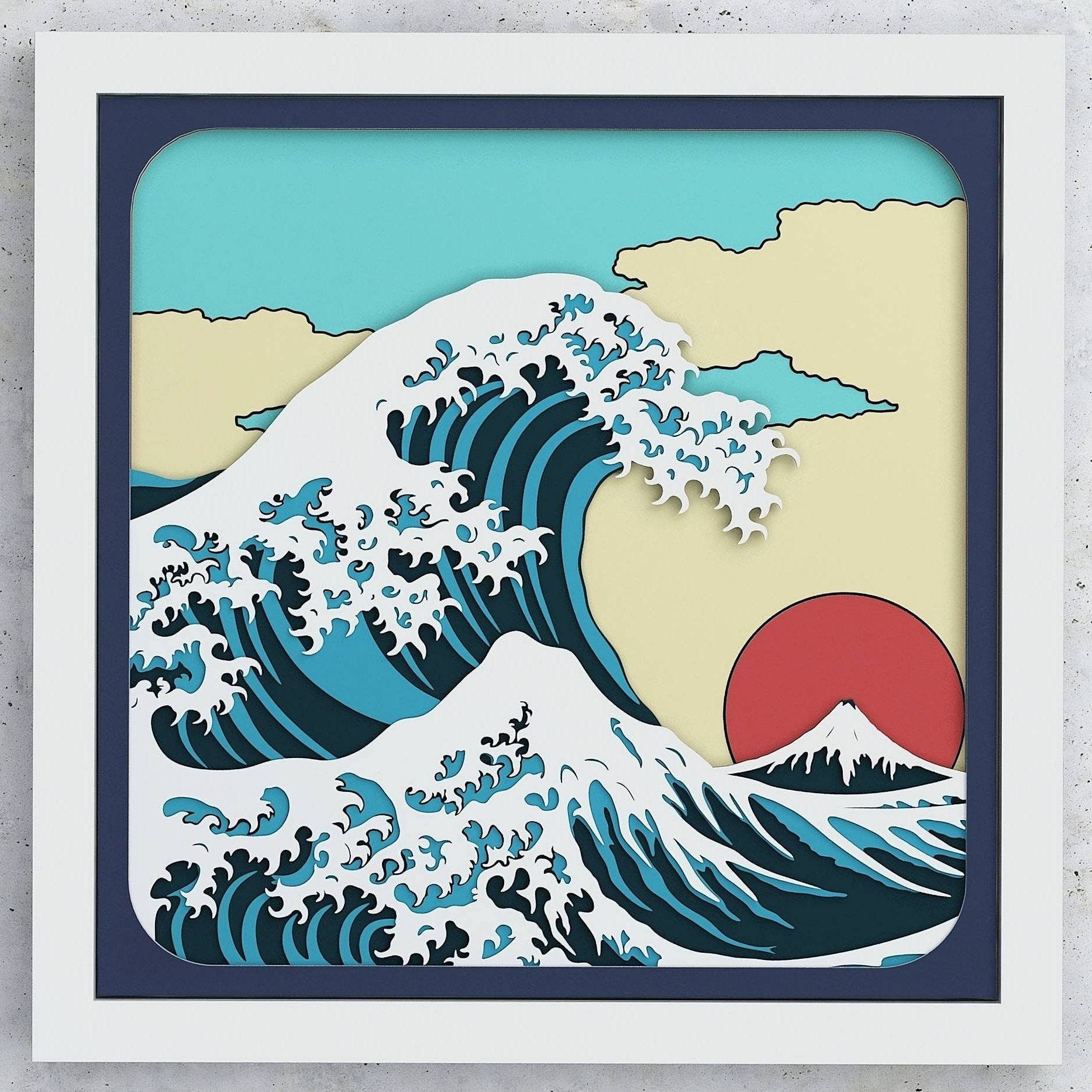 Great Wave Shadow Box, Great Wave SVG Layered Design for Cricut