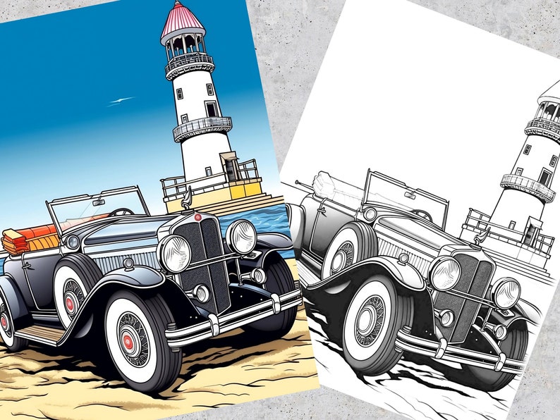 26 Classic Cars Coloring Pages Adults Printable Grayscale - Etsy