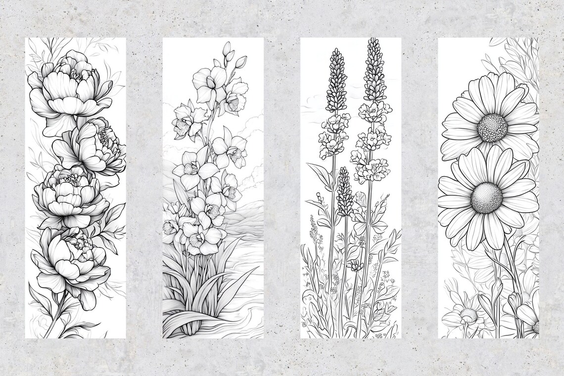 50 Printable Bookmarks for Coloring Flowers, Floral Digital Download ...