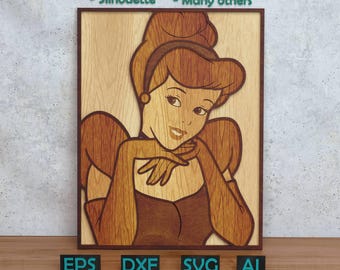Cartoon Princess Layered Design for Laser And Paper Cutting, Cartoon Princess SVG DXF for Cricut & Silhouette Glowforge Shadow box