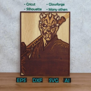 Design em camadas de vilão Jedi Star War para corte a laser e papel, Star War SVG DXF para Cricut e Silhouette X-Tool Glowforge Shadow box art