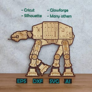 AT-AT Star War design en couches pour découpe laser et papier, svg dxf Star War Walker pour Cricut Silhouette X-Tool Glowforge Shadow box design