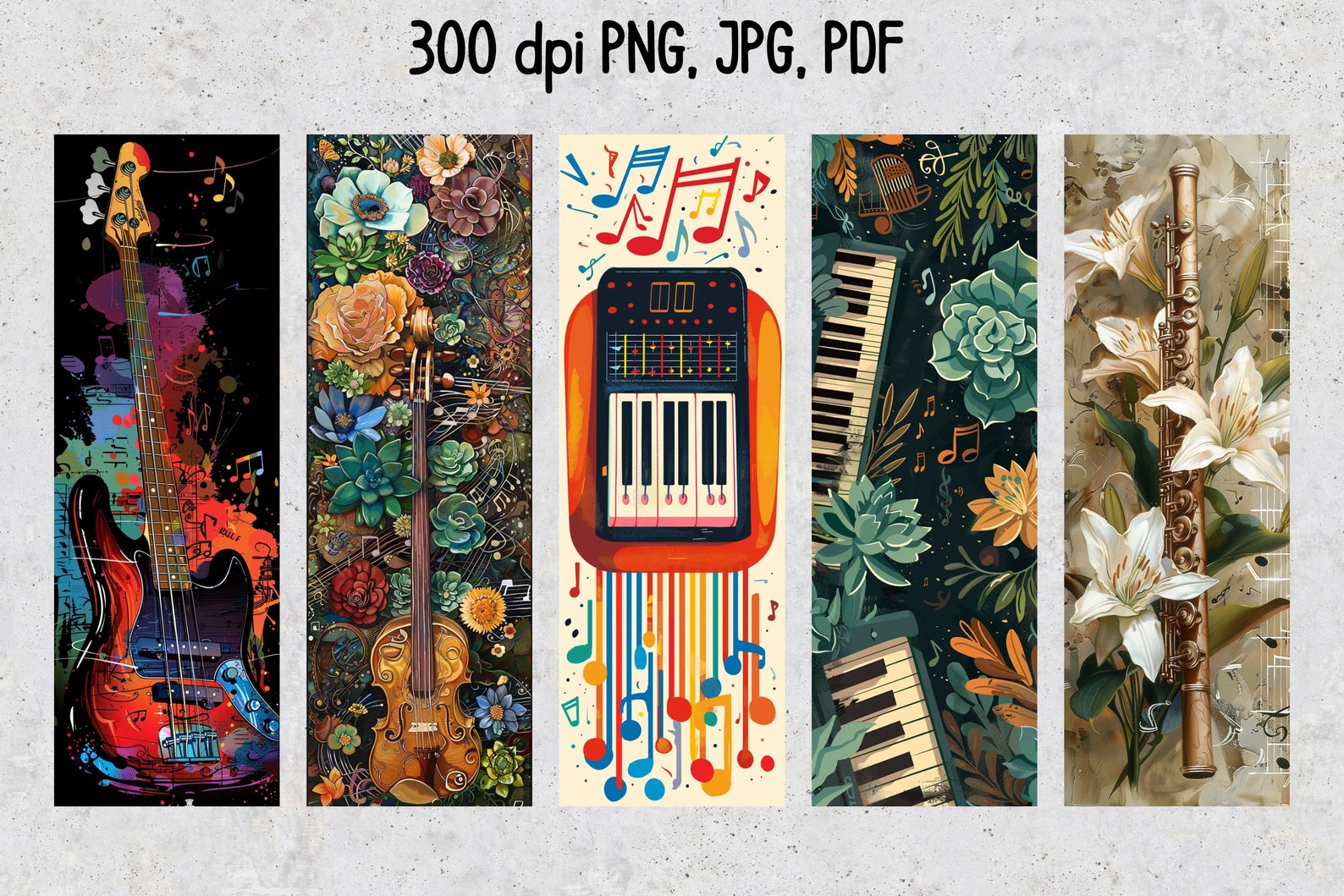 50 Musical Printable Bookmarks, Instruments Digital Download Bookmark ...