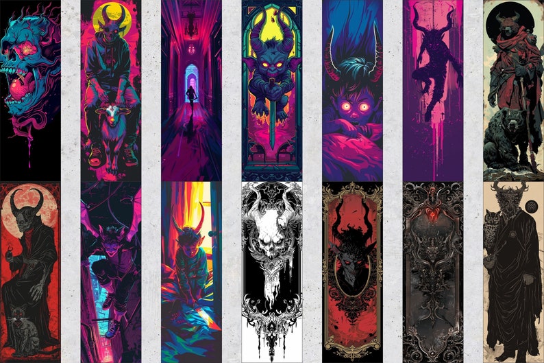 50 Dark Demons Printable Bookmarks, Horror Arts Digital Bookmark Sheets ...