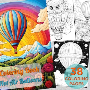 38 Hot Air Balloon Coloring Pages, Vintage Balloon Adults Printable Coloring Pages, Hot Air Balloon Drawings Coloring Book pages