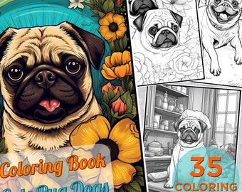 パグのぬり絵30枚、犬のアート（PDFとJPG） - Etsy 日本