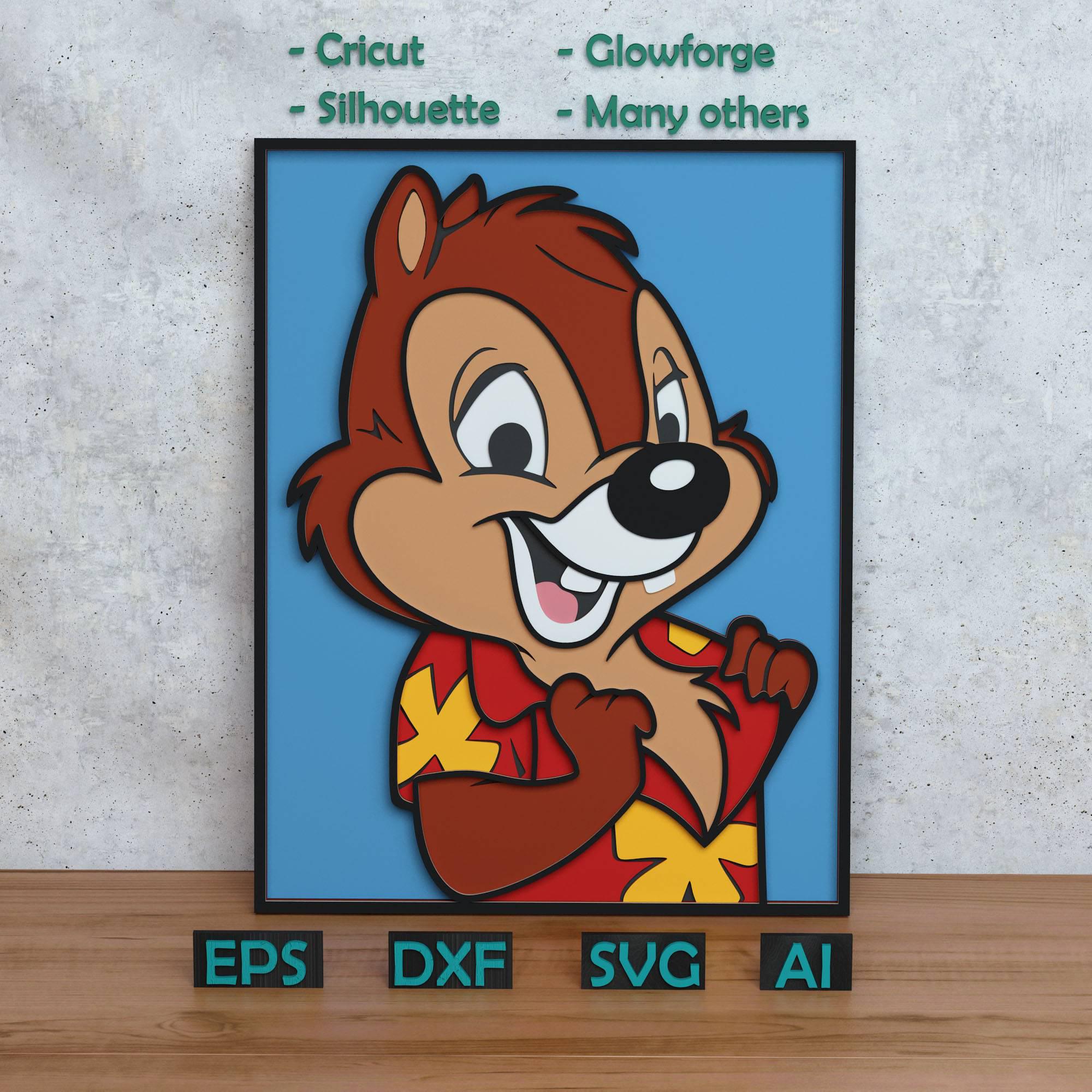 Cartoon Chipmunk Layered Design for Laser and Paper Cutting, Dale SVG ...