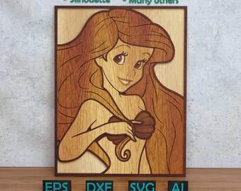 Cartoon Princess Layered Design for Laser And Paper Cutting, Cartoon Princess SVG DXF for Cricut & Silhouette Glowforge Shadow box
