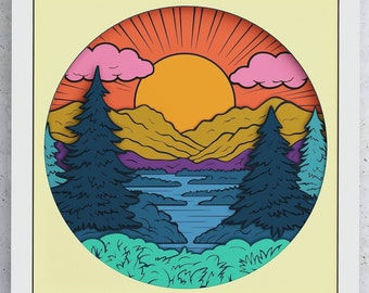 Mountains Landscape Shadow Box, SVG Layered design for Cricut Silhouette and other cutting machines, Mountains layered SVG Shadowbox