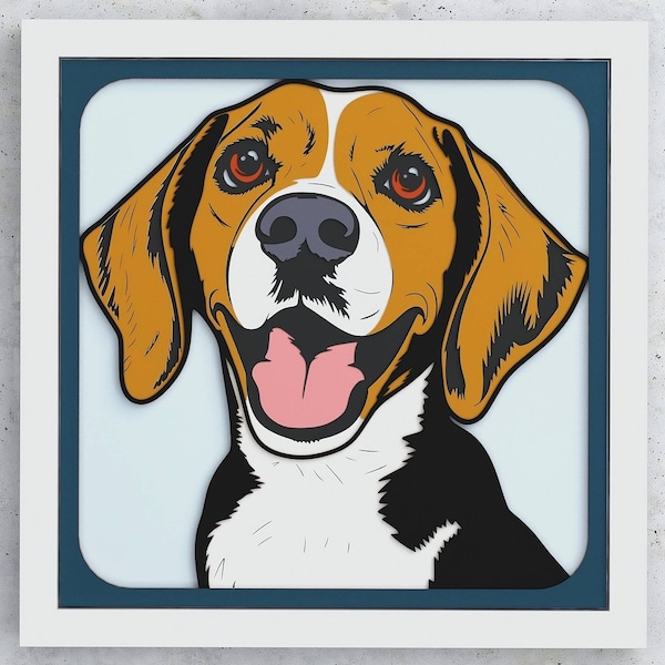 Beagle Shadow Box, SVG Layered design for Cricut Silhouette, 3D Beagle layered SVG Shadow box, 3D layered Beagle Dog Shadowbox