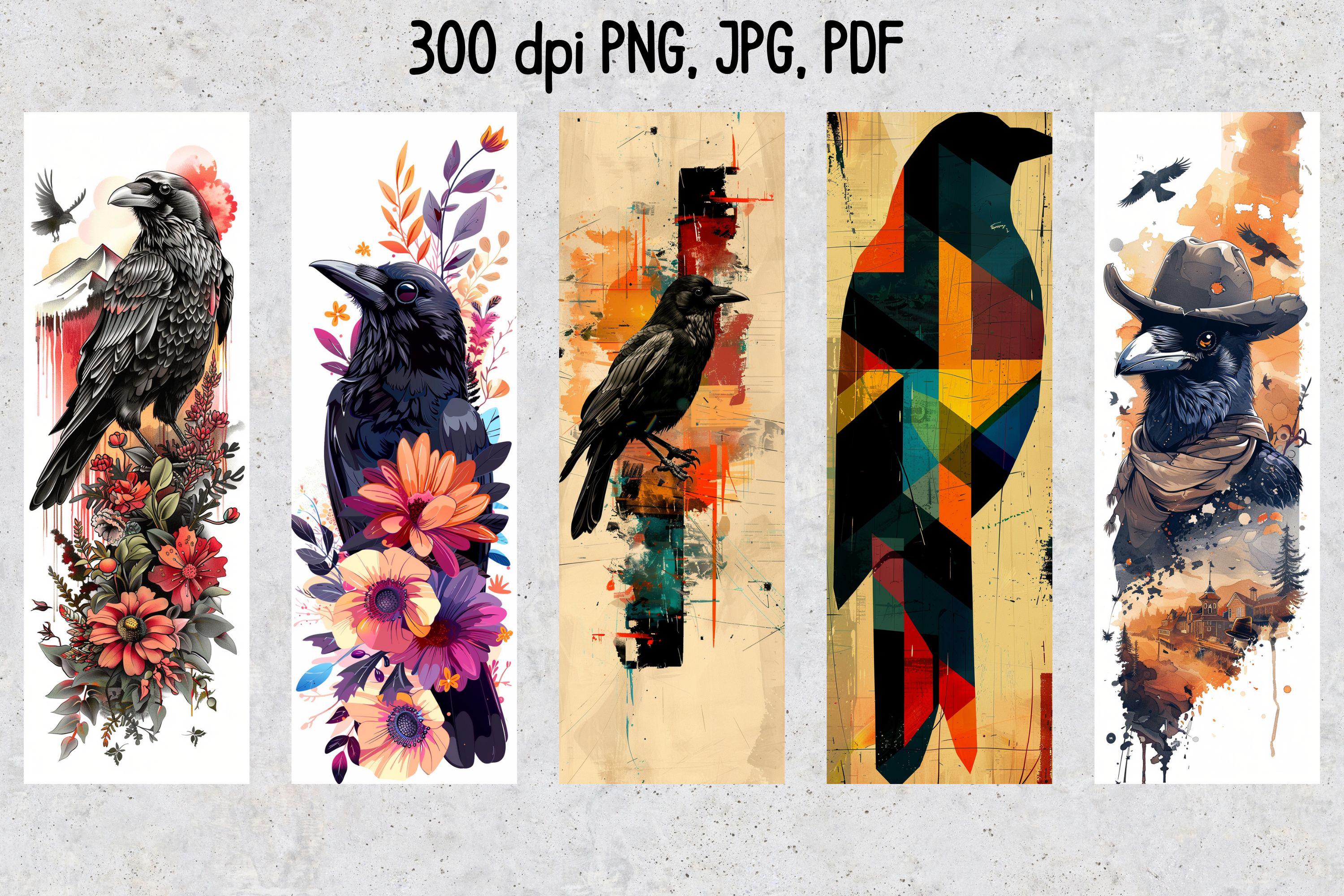 50 Raven Printable Bookmarks, Crow Digital Bookmark Sheets, Raven PNG ...