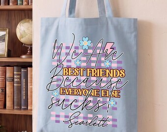 Custom Funny Best Friend Canvas Tote, Personalized Sarcastic BFF Bag, Y2K Aesthetic Checker Purse, Everyday Humor Shopper