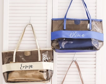 Personalized Clear Tote Bag, Bridesmaid Tote Bag, Reusable Shopping Bag, Bridesmaid Gift, Custom Name Tote Bag, PVC Tote Bag, Weekender Bag