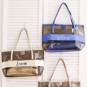 Personalized Clear Tote Bag, Bridesmaid Tote Bag, Reusable Shopping Bag, Bridesmaid Gift, Custom Name Tote Bag, PVC Tote Bag, Weekender Bag
