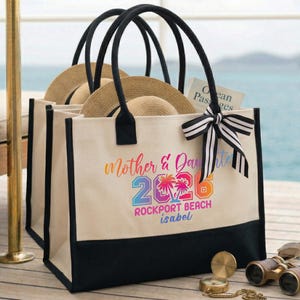 Personalized Mother Daughter Trip Tote Bag, Custom Beach Vacation Bag with Name Destination Year 2026, Matching Travel Tote Gift Nero
