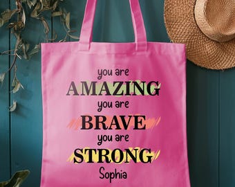 Motivation Canvas Tote, Personalized Name Affirmation Bag, Custom Quote Canvas Tote, Empowerment Gift for Women, Weekender Bag, Gift for Her