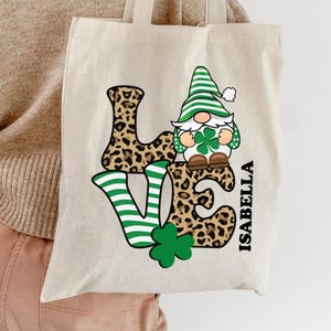 Custom St Patricks Day Tote, Irish Shoulder Bag, Shamrock Bag, Personalized Name Tote, Womens Canvas Bag, Custom Tote Gift, Gifts for Her