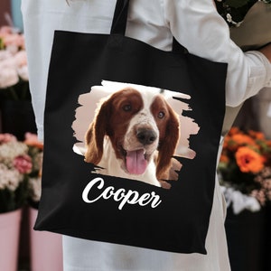 Custom Pet Photo Tote, Personalized Dog Lover Bag, Custom Name Canvas Tote, Pet Portrait Gift, Dog Mom Gift, Cat Lover Shopping Bag