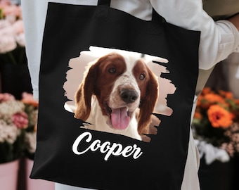 Custom Pet Photo Tote, Personalized Dog Lover Bag, Custom Name Canvas Tote, Pet Portrait Gift, Dog Mom Gift, Cat Lover Shopping Bag