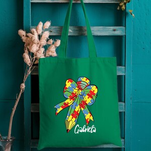 Custom Autism Awareness Bag, Autism Month Canvas Tote, Personalized Shoulder Bag, Customized Name Tote, Autism Mom Gifts, Gifts for Her
