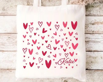 Custom Name Heart Tote Bag, Valentines Day Gifts for Her, Personalized Reusable Tote, Gift For Girlfriend, Shoulder Tote Bag, Cute Tote Bag