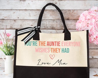 Personalized Aunt Tote Bag, Custom Auntie Gift, Gift from Niece Nephew, Aunt Appreciation Bag, Mothers Day Gift for Aunt, Custom Name Tote