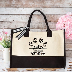 Custom Leopard Paw Print Bag, Personalized Tote Bag, Mothers Day Gifts, Gift For Her, Dog Mom Tote Bag, Gift For Dog Owner, Name Tote Bag