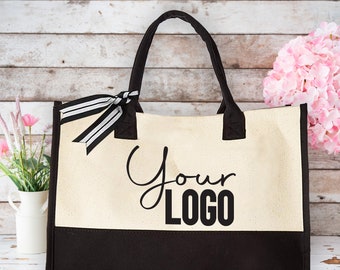 Custom Logo Text Name Tote, Personalized Tote Bag, Bulk Gifts for Coworkers, Company Logo Sign and Name Tote Bag, Reusable Shopping Bag