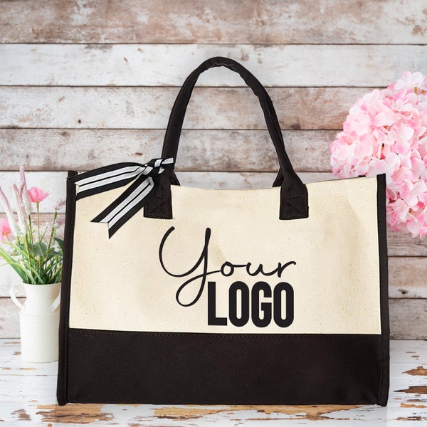 Custom Logo Text Name Tote, Personalized Tote Bag, Bulk Gifts for Coworkers, Company Logo Sign and Name Tote Bag, Reusable Shopping Bag