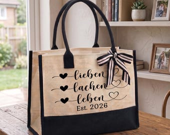 Custom Lieben Lachen Leben Tote Bag, Live Laugh Love Canvas Purse, Personalized Anniversary Gift, German Quote Weekend Shopper