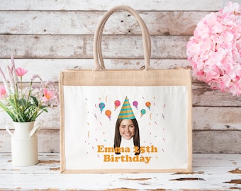 Photo Tote Bag, Birthday Tote Bag, Personalized Picture Tote, Shoulder Bag, Birthday Party Gifts, Photo Printed Bag, Customized Party Tote