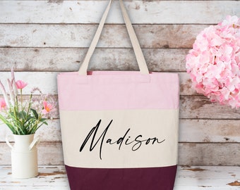 Fourre-tout avec prénom personnalisé, cadeau pour elle, sac fourre-tout de tous les jours, fourre-tout cadeau pour les mamans, cadeau personnalisé, sac en toile de coton, joli sac à provisions, sac fourre-tout initial