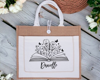 Custom Book Bag, Gift For Book Lover, Mother&#39;s Day Gifts, Bookworm Gift, Teacher Gift, Personalized Library Tote, Gift For Her, Bookish Gift
