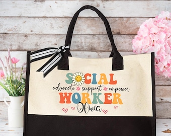 Personalized Social Worker Tote, Custom Social Work Gift, Appreciation Gift for Social Worker, Custom Name Bag, Advocate Support Empower Bag