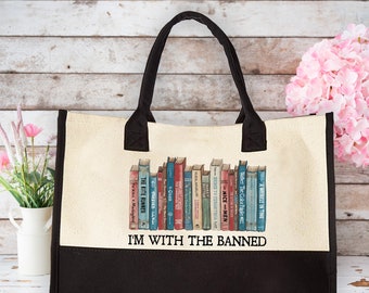 Book Lover Tote Bag, Canvas Tote Bag for Her, Banned Books Tote Bag, Librarian Gift, Bookish Tote, Eco Friendly Jute and Canvas Shoulder Bag