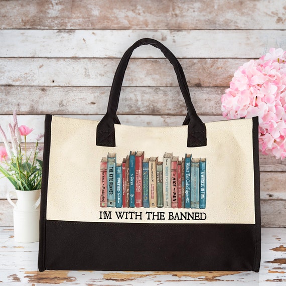 Book Lover Tote Bag, Canvas Tote Bag for Her, Banned Books Tote Bag, Librarian Gift, Bookish Tote, Eco Friendly Jute and Canvas Shoulder Bag